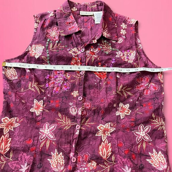 Vintage Y2K White Stag floral button blouse sequins fairycore boho - Picture 5 of 7